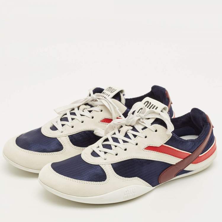 Pre Owned Miu Miu Gymnasium Size 42 Multicolor Fabric and Suede Low Top Sneakers