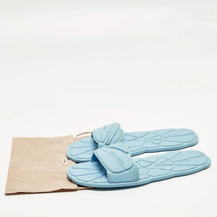 Pre Owned Miu Miu Wavy Size 40 Light Blue Rubber Flat Slide Sandals