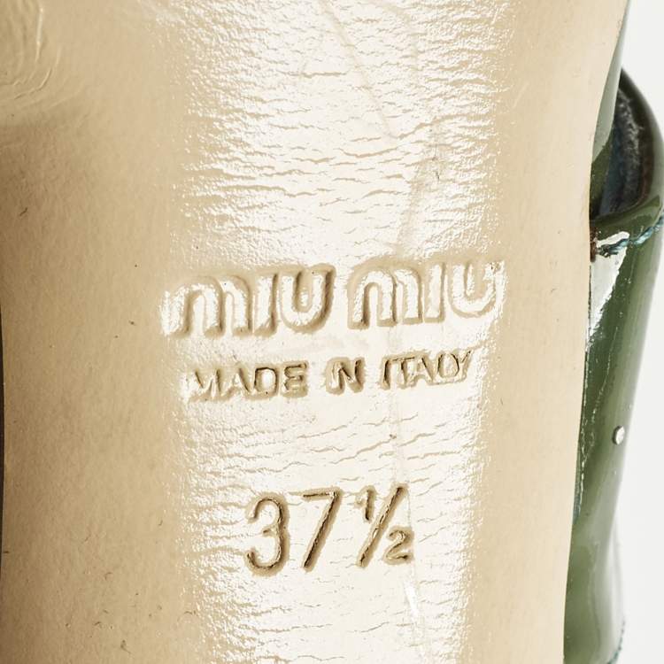 Pre Owned Miu Miu Size 37.5 Green Patent Leather Ankle Strap Sandals