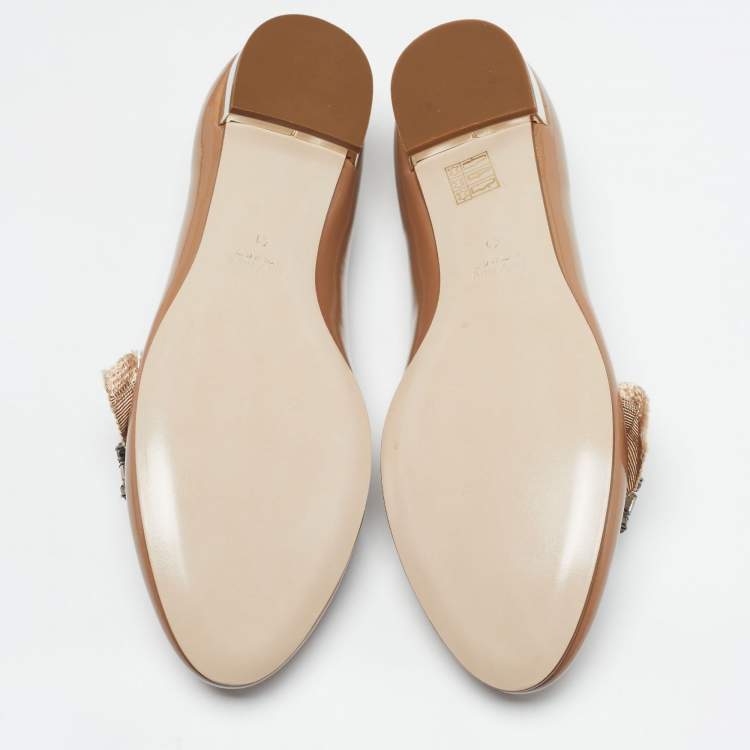 Pre Owned Miu Miu Size 41 Beige Patent Leather Crystal Embellished Smoking Slippers