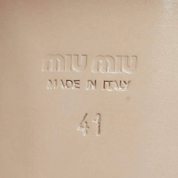 Pre Owned Miu Miu Size 41 Beige Patent Leather Crystal Embellished Smoking Slippers