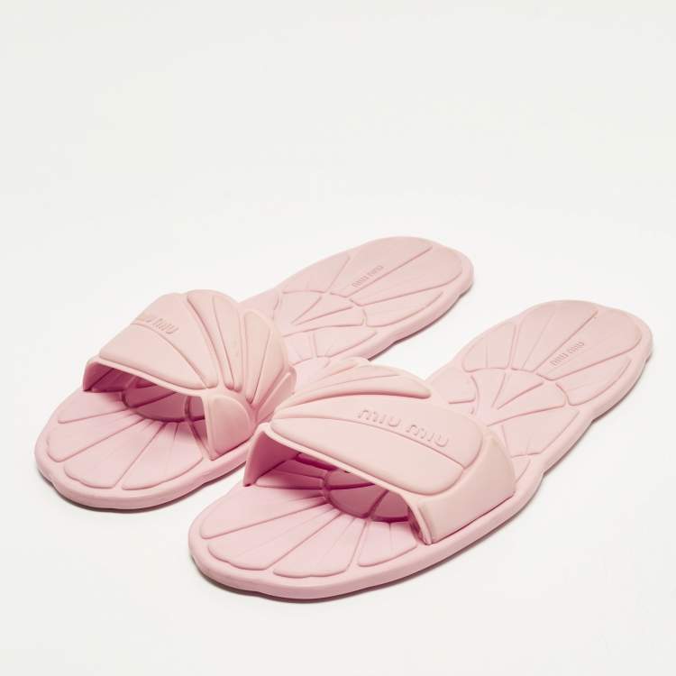 Pre Owned Miu Miu wavy Size 40 Pink Rubber Flat Slide