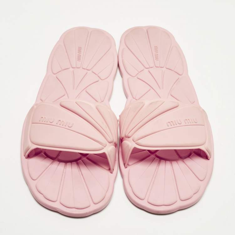 Pre Owned Miu Miu wavy Size 40 Pink Rubber Flat Slide