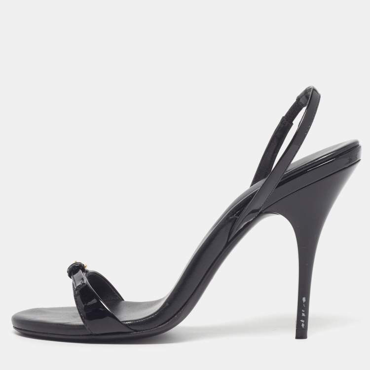 Pre Owned Miu Miu Size 36.5 Black Patent Leather Slingback Sandals