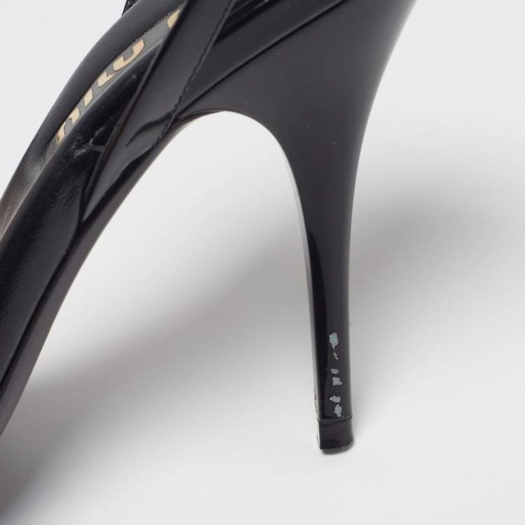 Pre Owned Miu Miu Size 36.5 Black Patent Leather Slingback Sandals