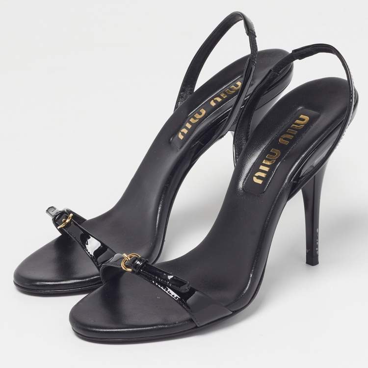 Pre Owned Miu Miu Size 36.5 Black Patent Leather Slingback Sandals