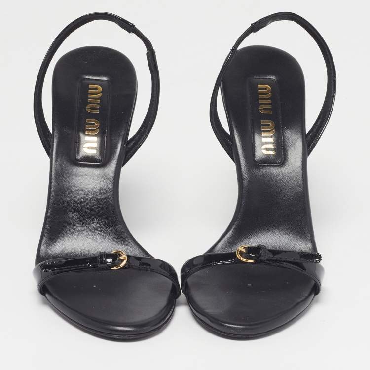Pre Owned Miu Miu Size 36.5 Black Patent Leather Slingback Sandals