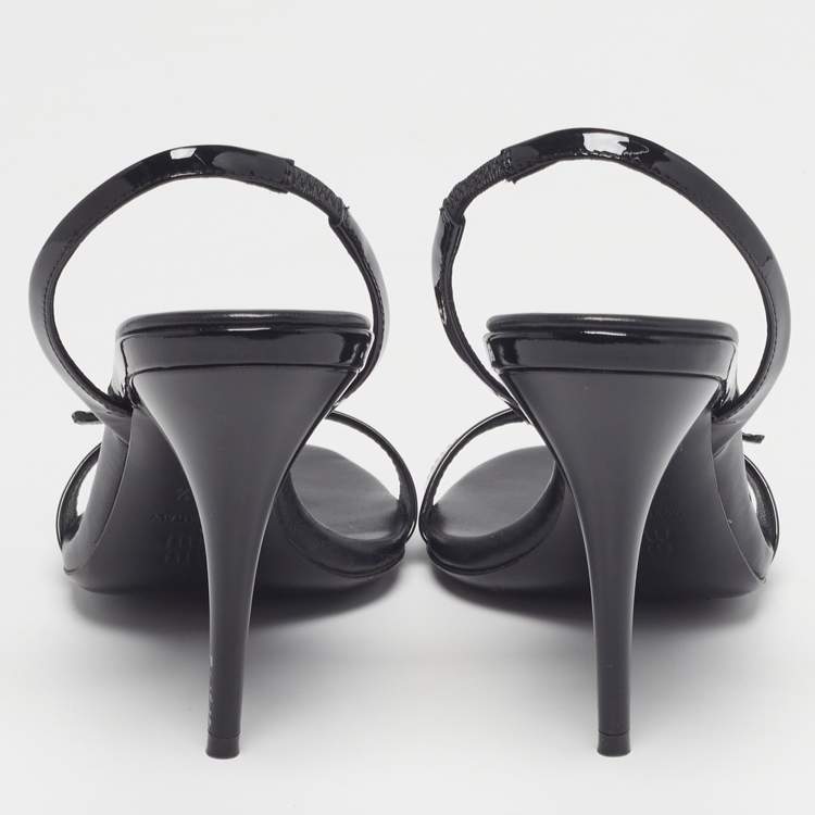 Pre Owned Miu Miu Size 36.5 Black Patent Leather Slingback Sandals