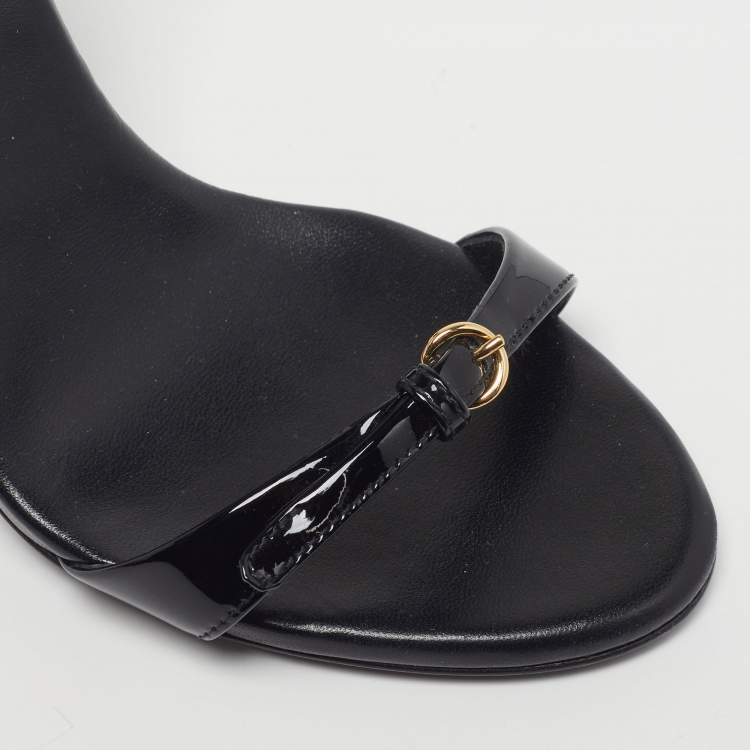 Pre Owned Miu Miu Size 36.5 Black Patent Leather Slingback Sandals