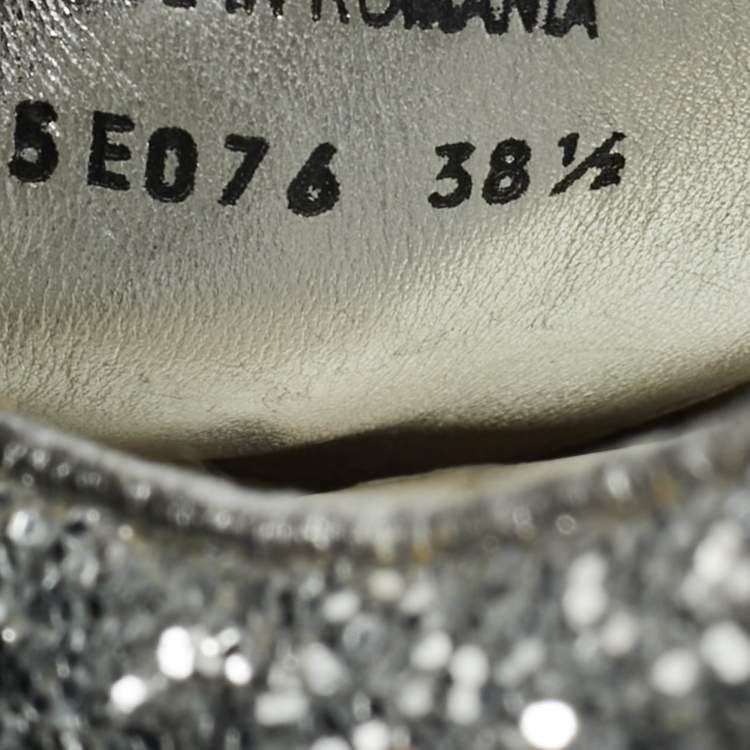 Pre Owned Miu Miu Patch Size 38.5 White/Silver Glitter and Leather Low Top Sneakers