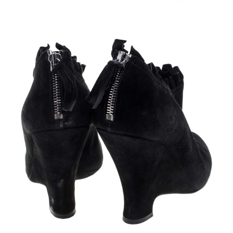 Pre Owned Miu Miu Black Suede Pleated Trim Ankle Boots Size 41