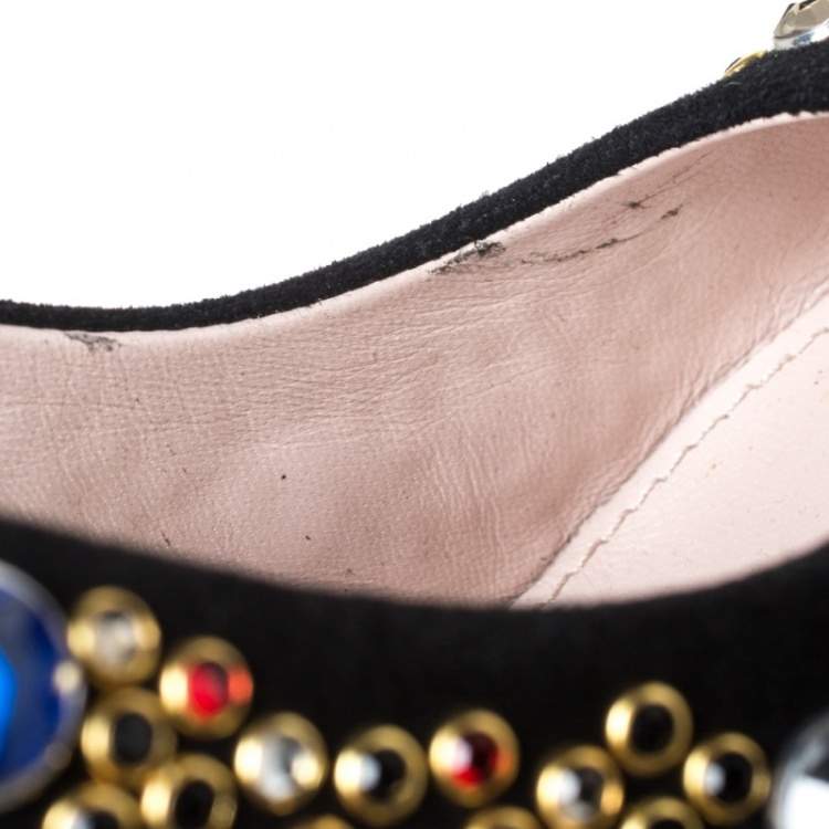 Pre Owned Miu Miu Black Suede Donna Multicolor Crystal Embellished Pumps Size 37