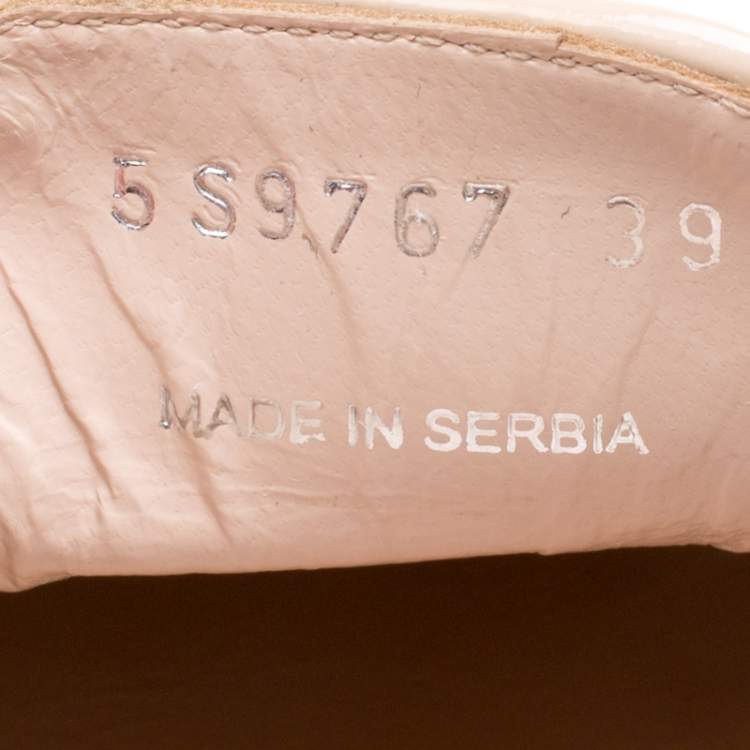 Pre Owned Miu Miu Beige Patent Leather Bow Smoking Slippers Size 39