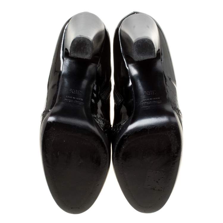 Pre Owned Miu Miu Black Patent Leather Brogue Ankle Boots Size 36.5
