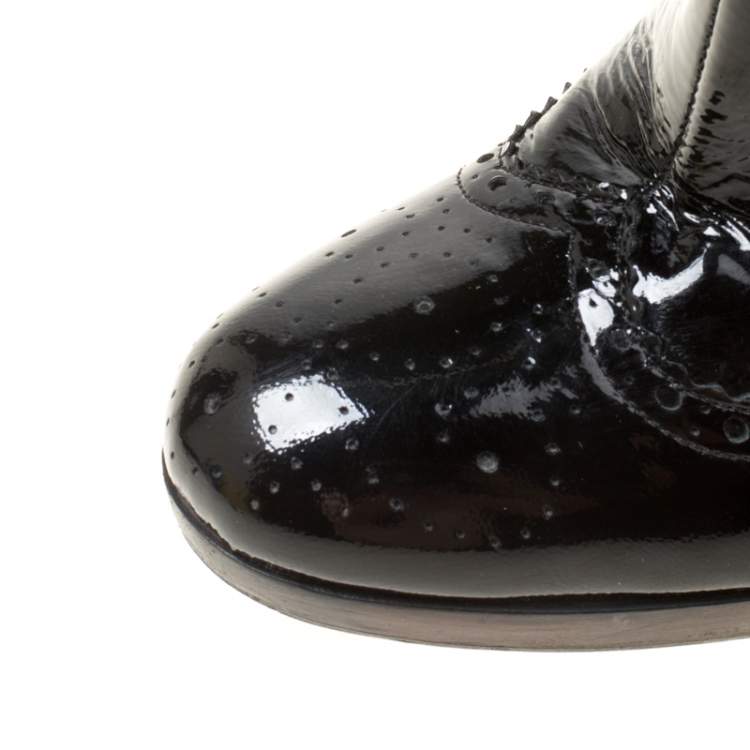 Pre Owned Miu Miu Black Patent Leather Brogue Ankle Boots Size 36.5