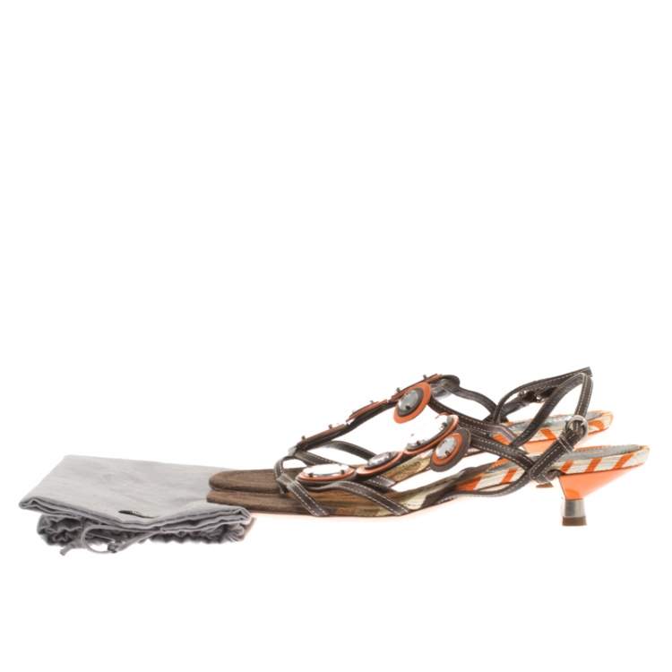 Pre Owned Miu Miu Multicolor Leather Ankle Strap Flat Sandals Size 37