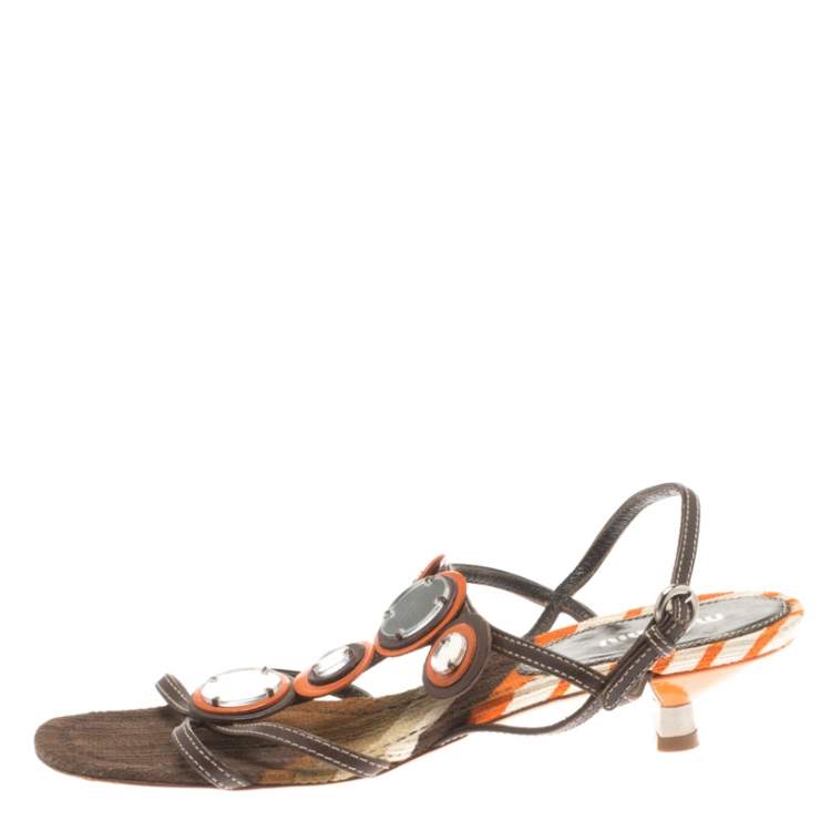 Pre Owned Miu Miu Multicolor Leather Ankle Strap Flat Sandals Size 37
