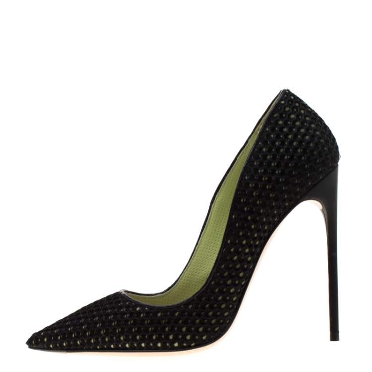 Pre Owned Miu Miu Black Mesh Pointed Toe Pumps Size 37