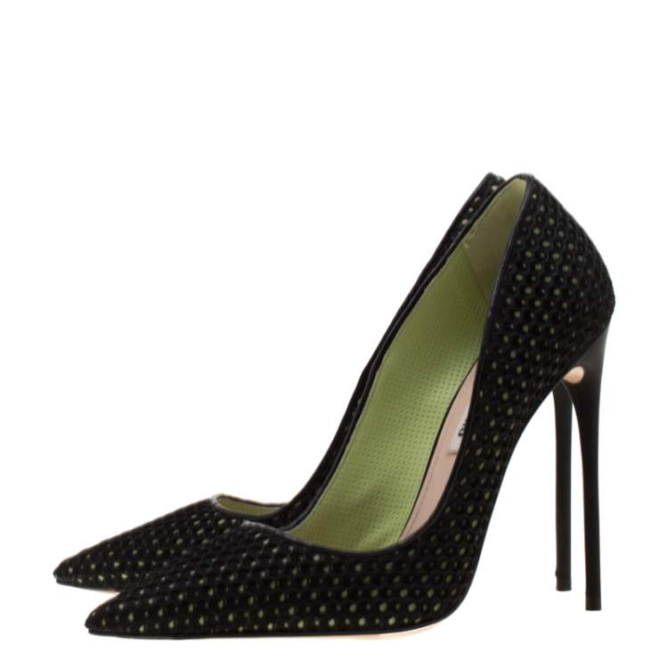 Pre Owned Miu Miu Black Mesh Pointed Toe Pumps Size 37