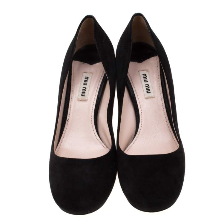 Pre Owned Miu Miu Black Suede Embellished Heel Pumps Size 39