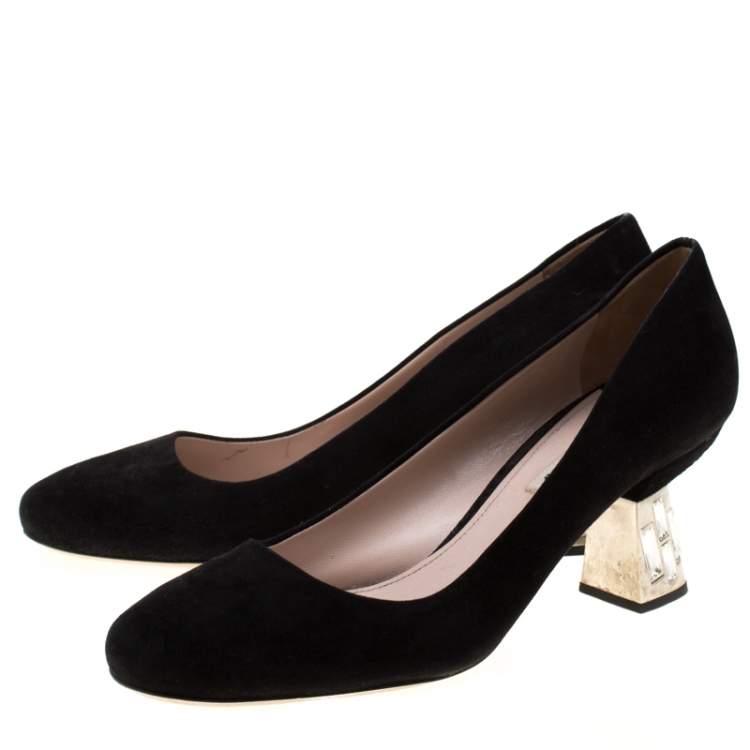 Pre Owned Miu Miu Black Suede Embellished Heel Pumps Size 39