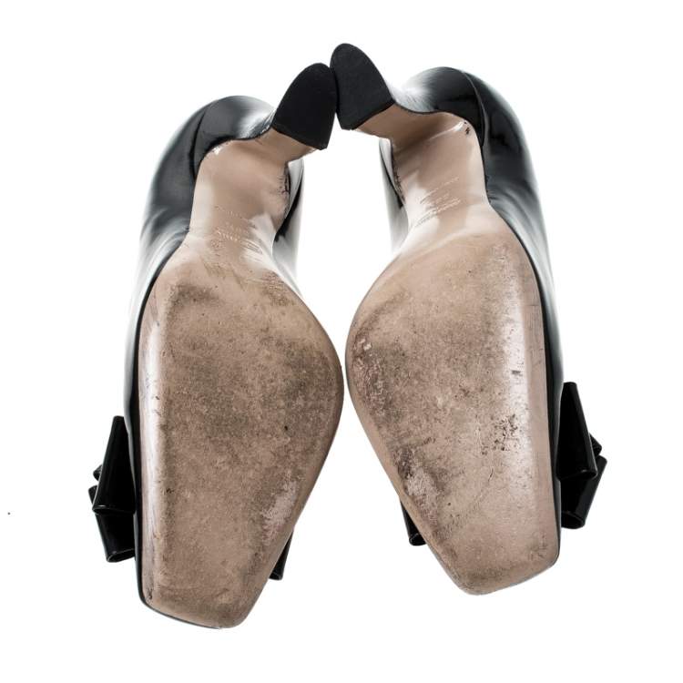Pre Owned Miu Miu Black Patent Leather Bow Pumps Size 38.5