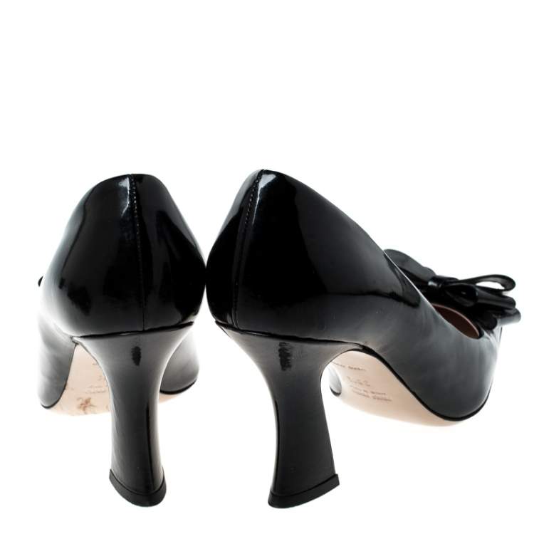 Pre Owned Miu Miu Black Patent Leather Bow Pumps Size 38.5