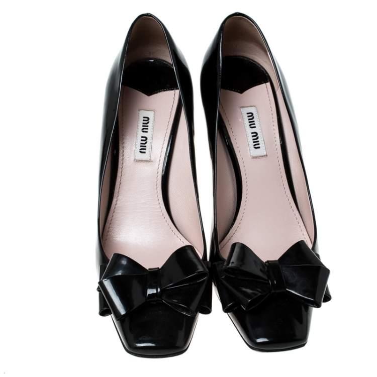 Pre Owned Miu Miu Black Patent Leather Bow Pumps Size 38.5