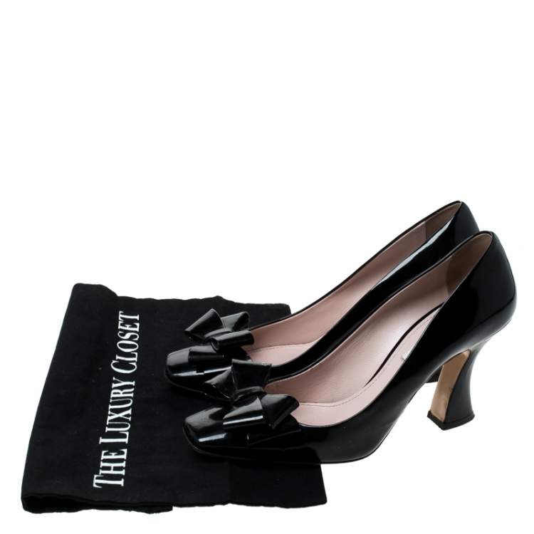 Pre Owned Miu Miu Black Patent Leather Bow Pumps Size 38.5