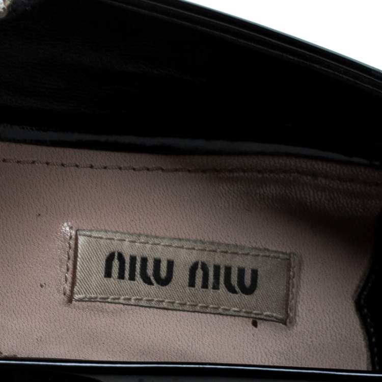Pre Owned Miu Miu Black Patent Leather Crystal Embellished Strap Mary Jane Flats Size 41