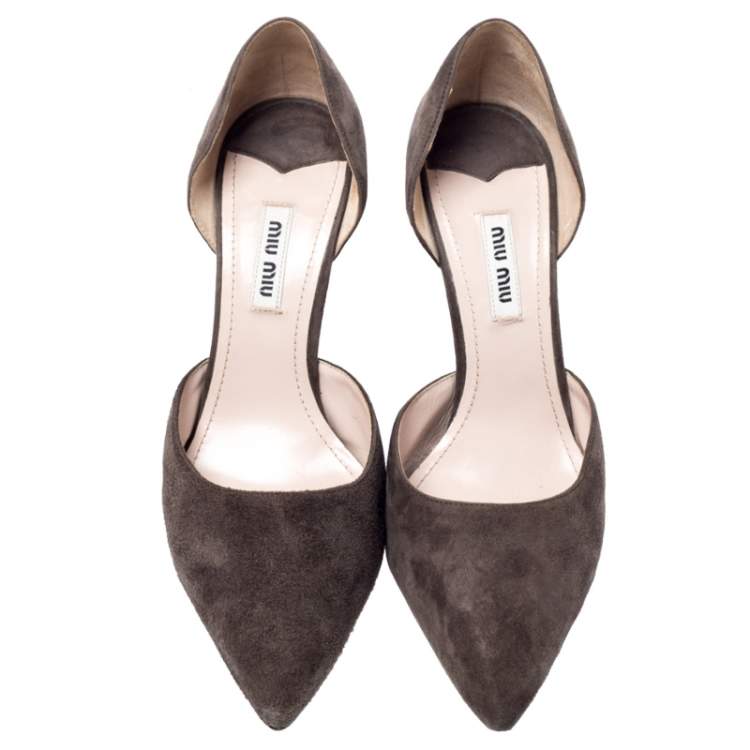 Pre Owned Miu Miu Brown Suede D'orsay Pointed Toe Pumps Size 38