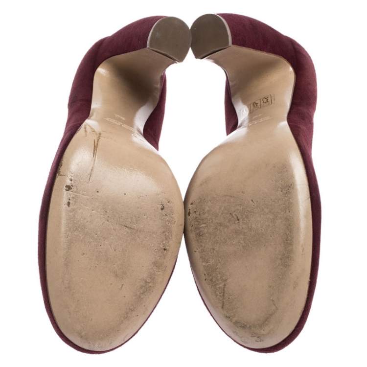 Pre Owned Miu Miu Maroon Suede Curved Heel Pumps Size 40