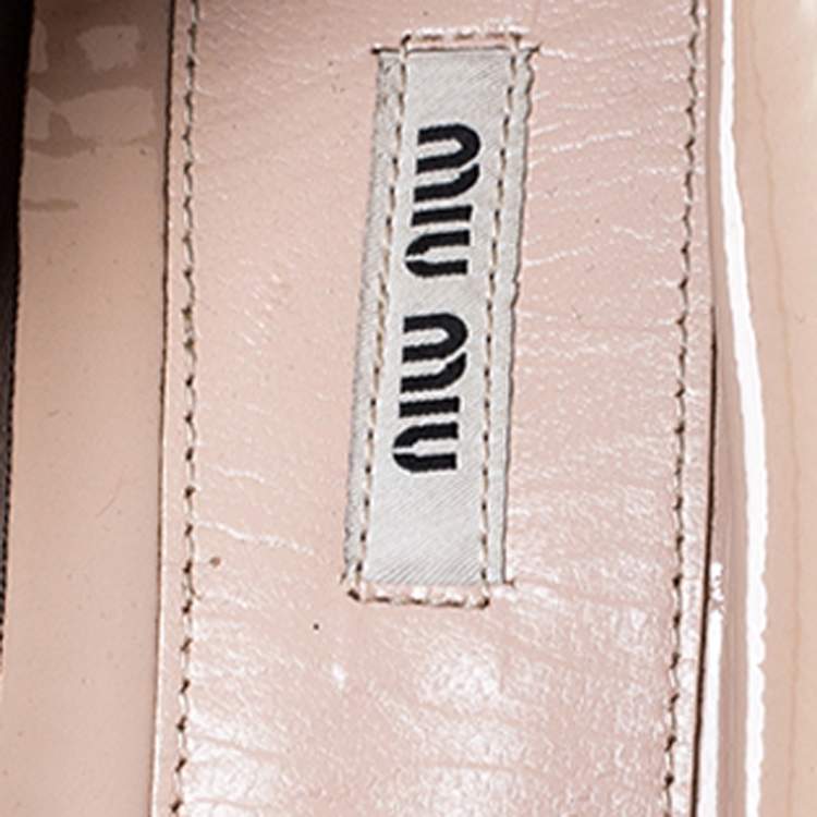 Pre Owned Miu Miu Beige Patent Leather Embellished Loafers Size 38