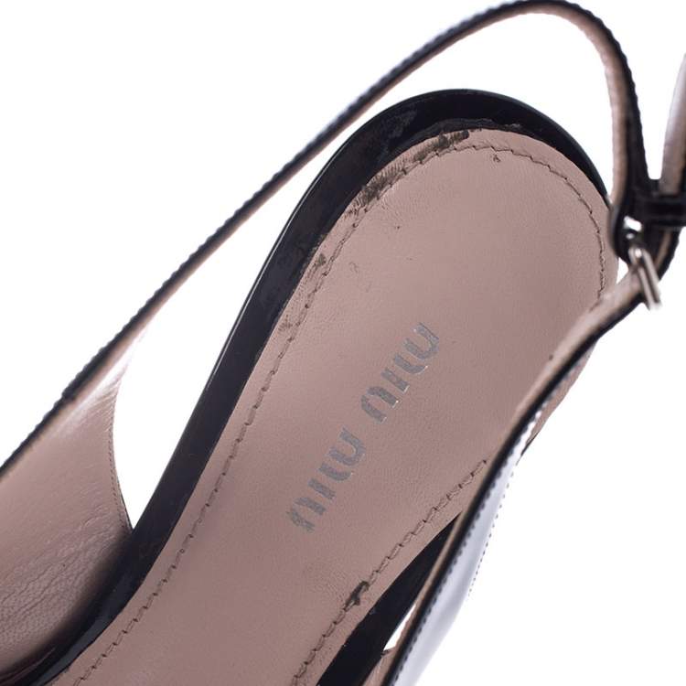 Pre Owned Miu Miu Black Patent Leather Slingback Bow Detail Sandals Size 40