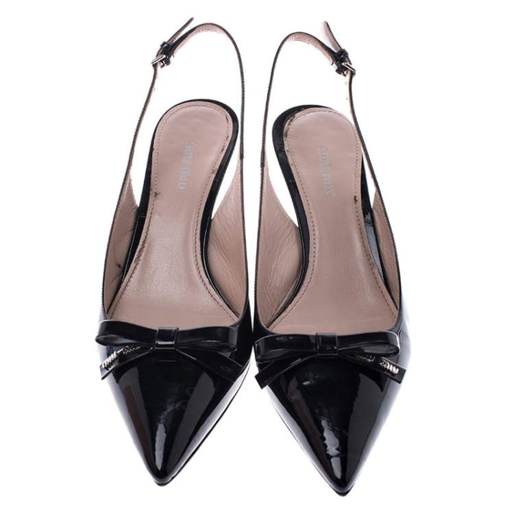Pre Owned Miu Miu Black Patent Leather Slingback Bow Detail Sandals Size 40