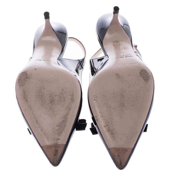 Pre Owned Miu Miu Black Patent Leather Slingback Bow Detail Sandals Size 40