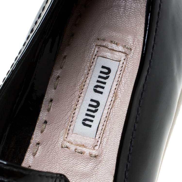 Pre Owned Miu Miu Black Patent Leather Embellished Slip On Loafers Size 37