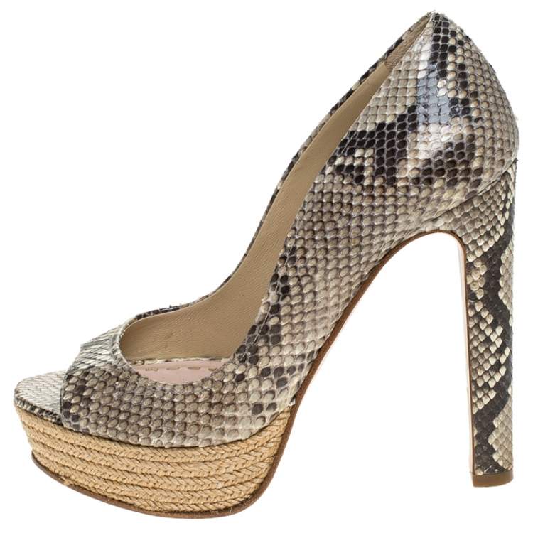 Pre Owned Miu Miu Two Tone Python Leather Espadrille Peep Toe Platform Pumps Size 37 