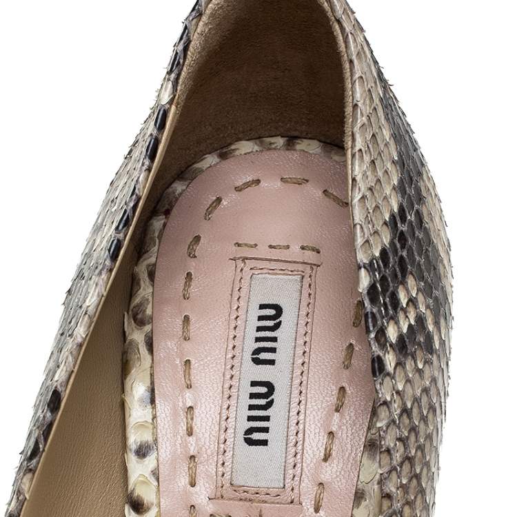 Pre Owned Miu Miu Two Tone Python Leather Espadrille Peep Toe Platform Pumps Size 37 