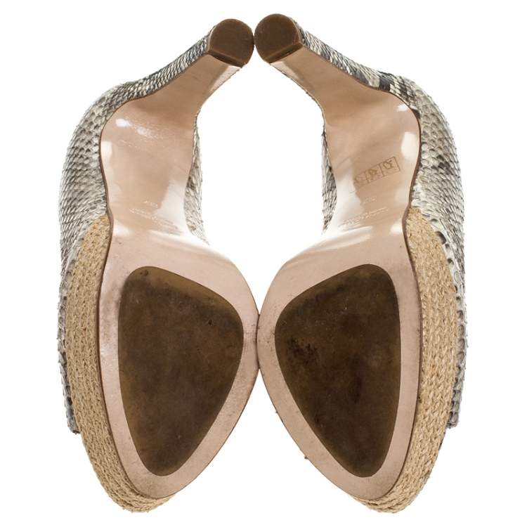 Pre Owned Miu Miu Two Tone Python Leather Espadrille Peep Toe Platform Pumps Size 37 