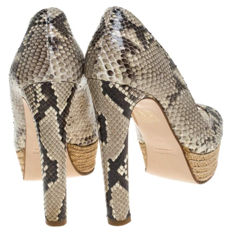 Pre Owned Miu Miu Two Tone Python Leather Espadrille Peep Toe Platform Pumps Size 37 