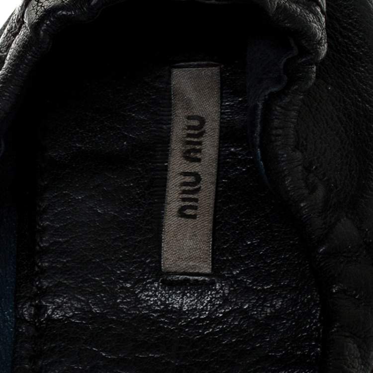 Pre Owned Miu Miu Blue Leather Crystal Embellished Open Toe Scrunch Ballet Flats Size 36.5