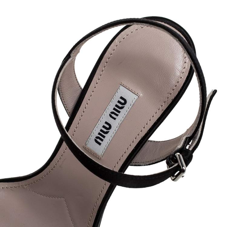 Pre Owned Miu Miu Black Satin And Perspex Heel Bow Detail Platform Ankle Strap Sandals Size 35