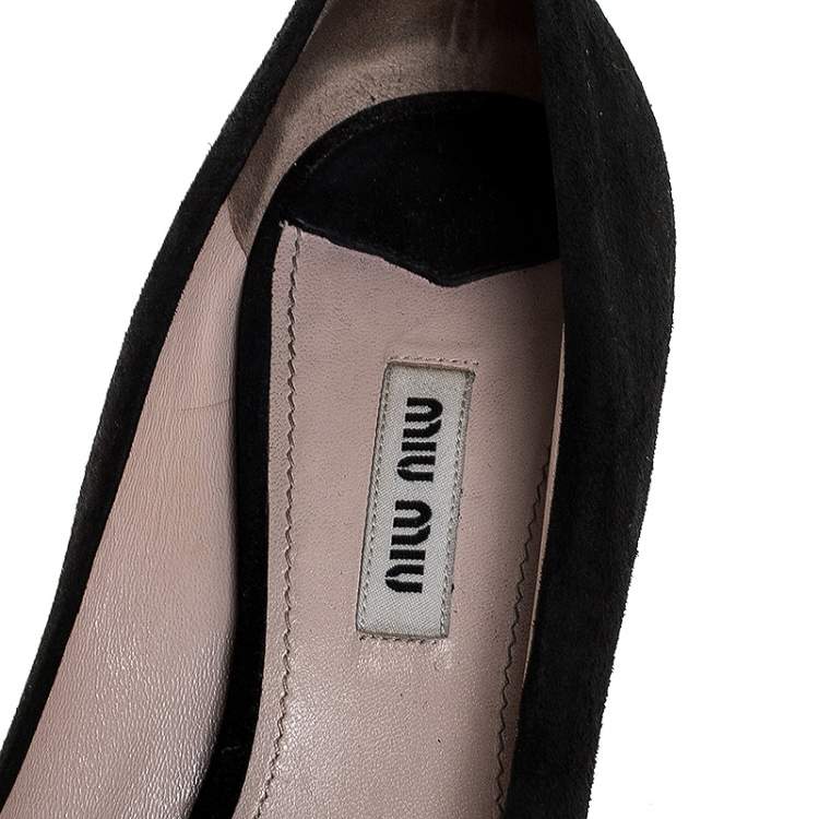 Pre Owned Miu Miu Black Suede Crystal Heel Pumps Size 38