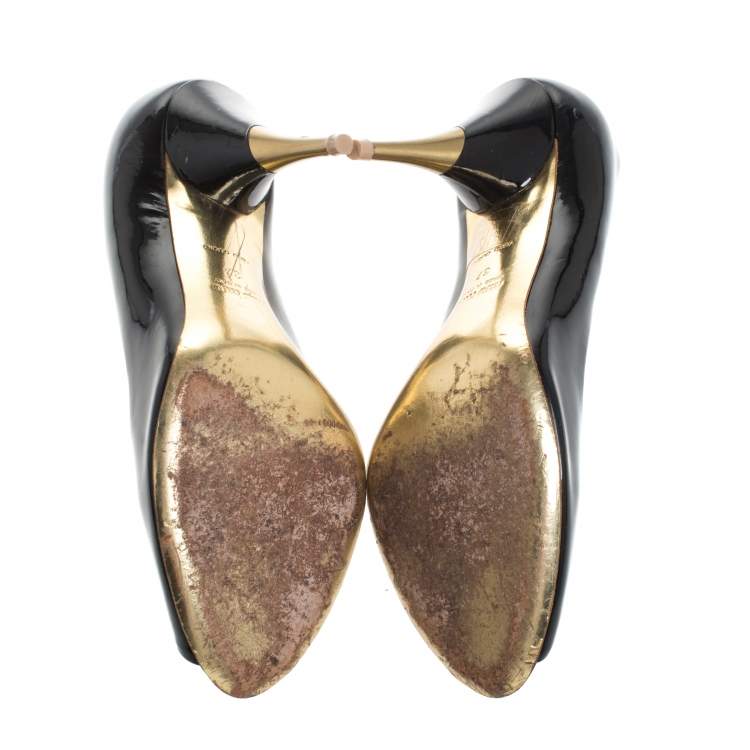 Pre Owned Miu Miu Black Patent Leather Peep Toe Pumps Size 37
