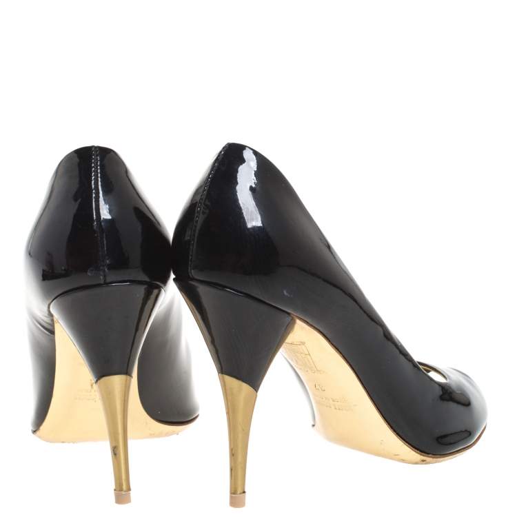 Pre Owned Miu Miu Black Patent Leather Peep Toe Pumps Size 37