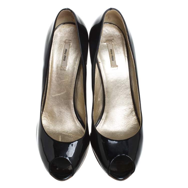Pre Owned Miu Miu Black Patent Leather Peep Toe Pumps Size 37