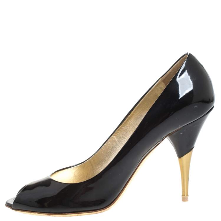 Pre Owned Miu Miu Black Patent Leather Peep Toe Pumps Size 37