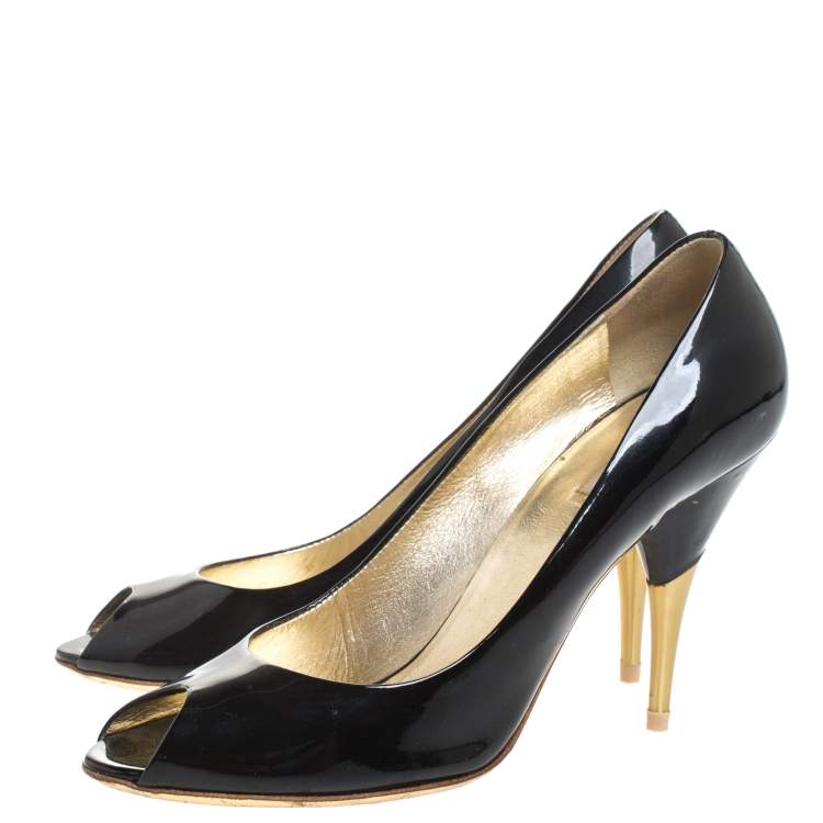 Pre Owned Miu Miu Black Patent Leather Peep Toe Pumps Size 37