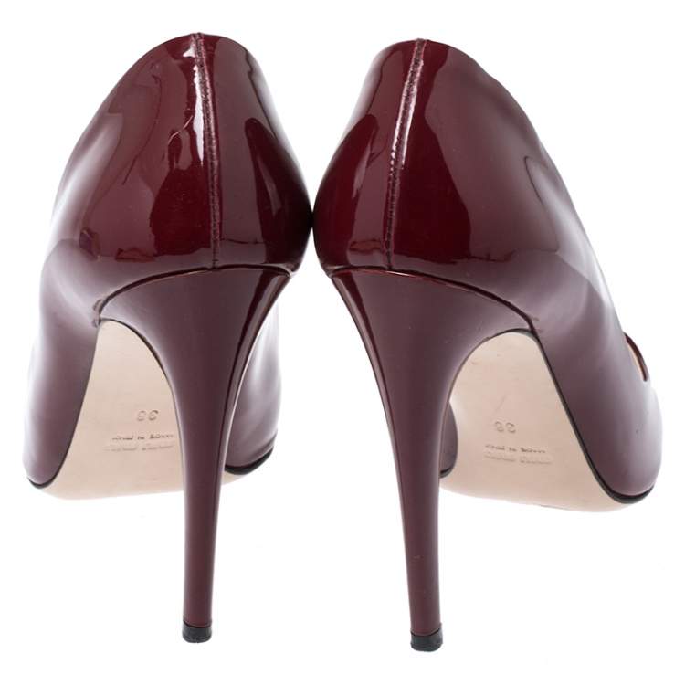 Pre Owned Miu Miu Burgundy Patent Leather Pointed Toe Pumps Size 38